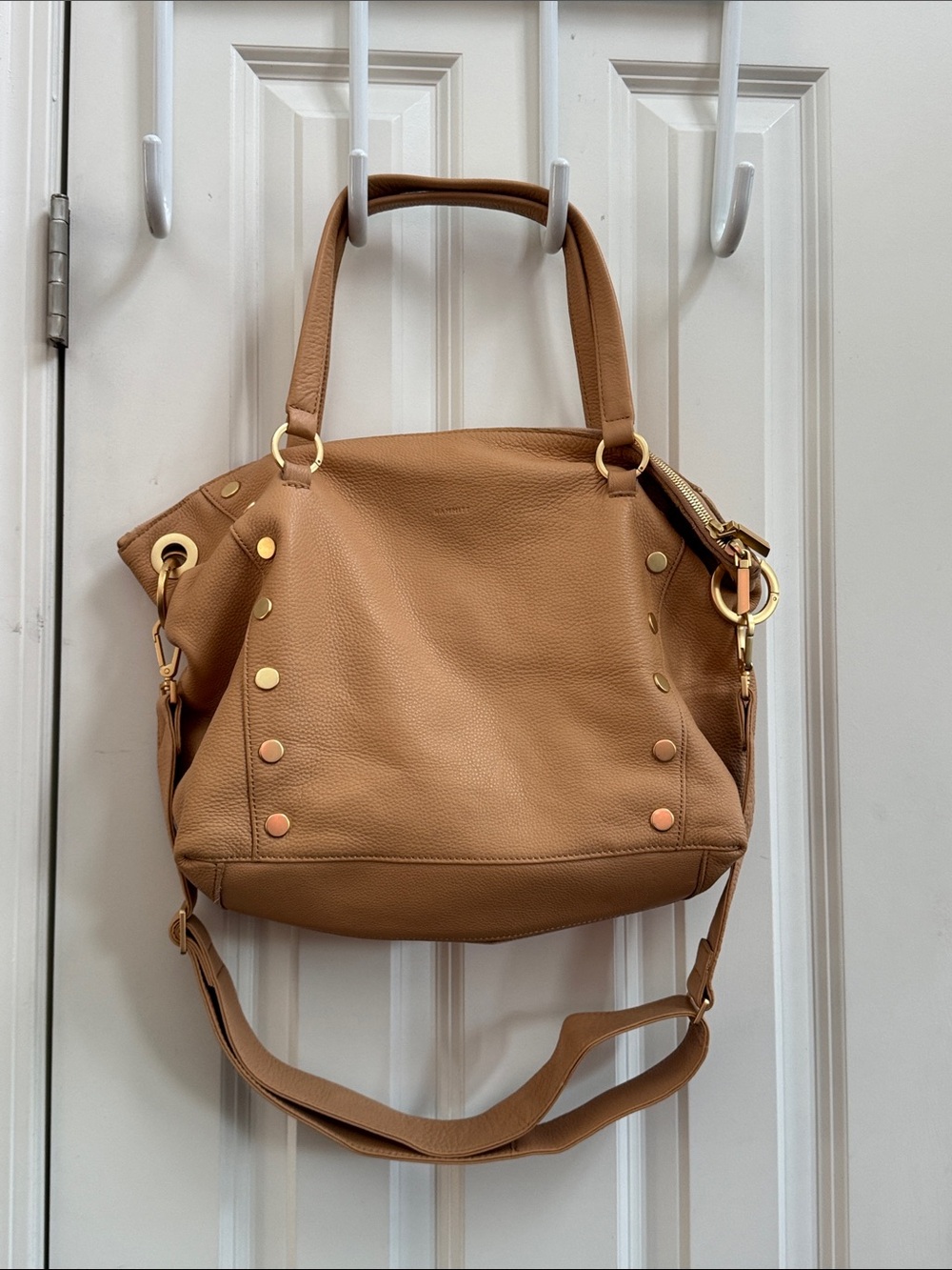 Hammitt Pebbled Leather Shoulder Tote in Camel with Gold Hardware